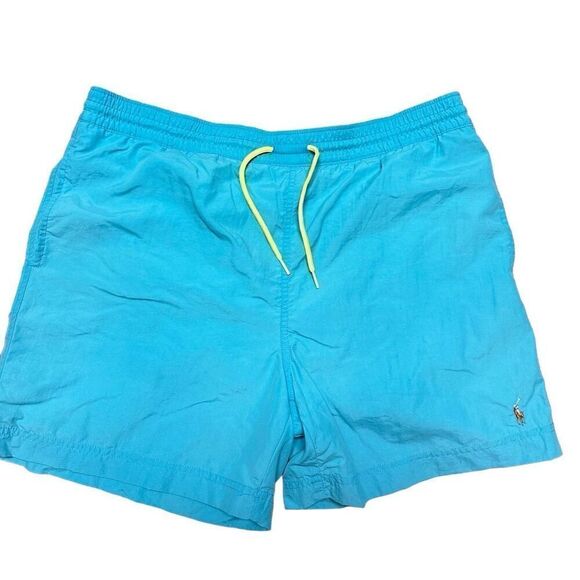 Polo Ralph Lauren Men's Aqua Blue Solid Traveler 5.5" Swim Trunks Sz M - Picture 1 of 9